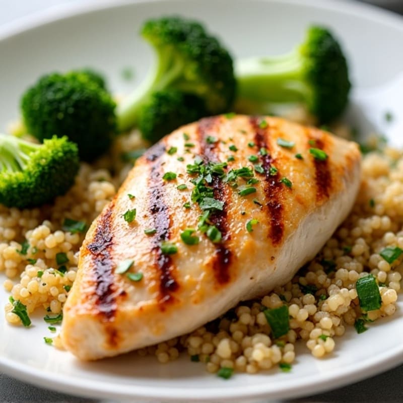 Grilled Chicken Breast with Roasted Broccoli and Quinoa