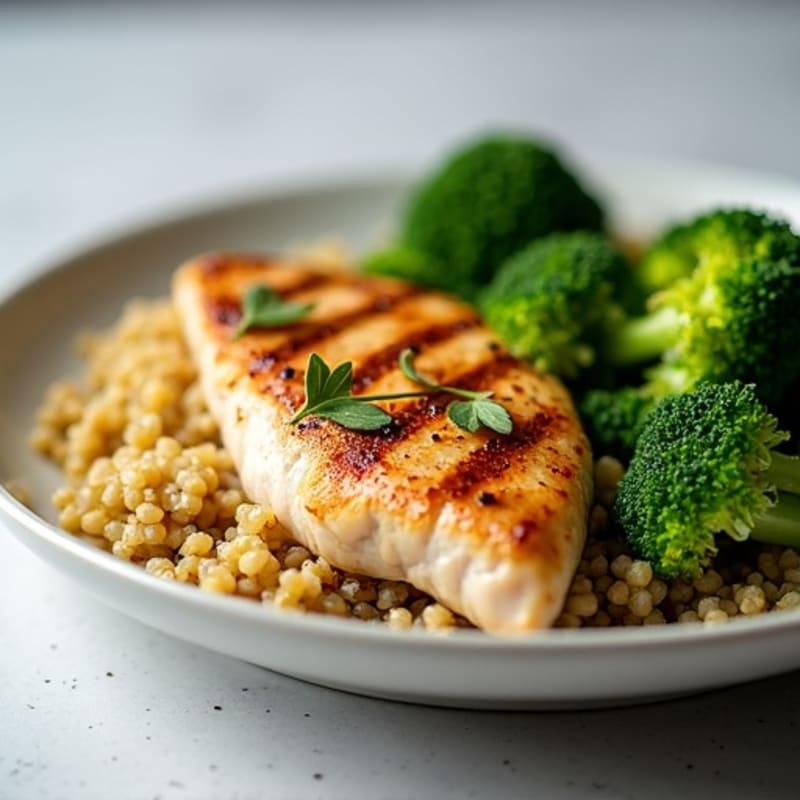 Seared Chicken Breast with Quinoa and Steamed Broccoli