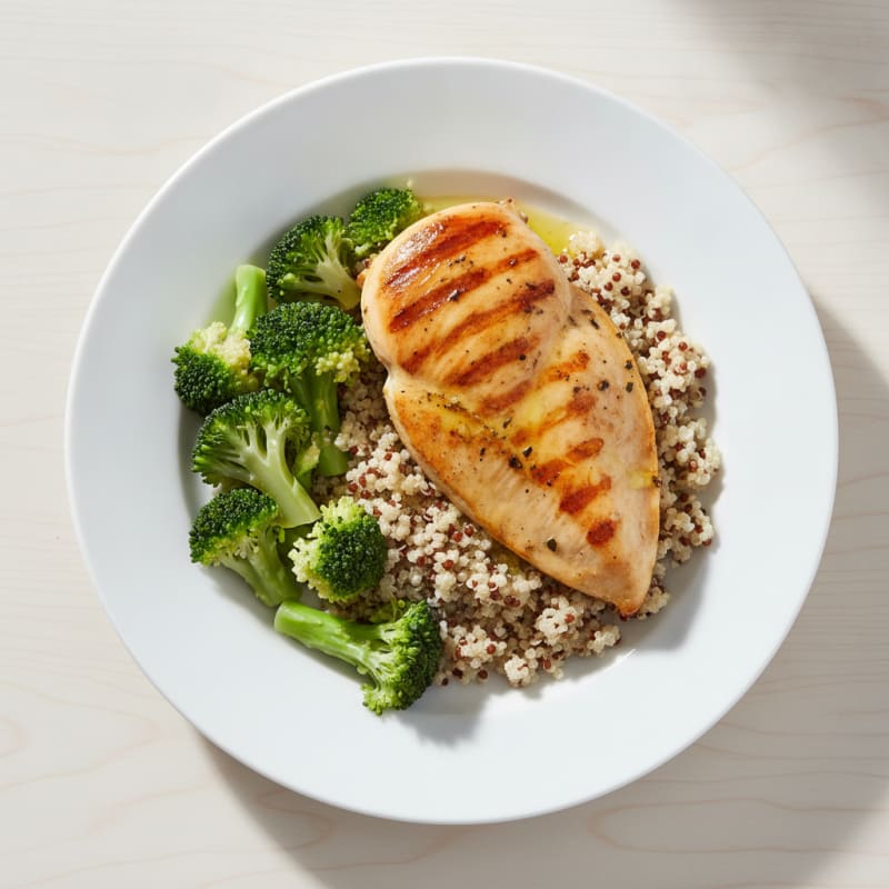 Grilled Chicken Breast with Quinoa and Steamed Broccoli