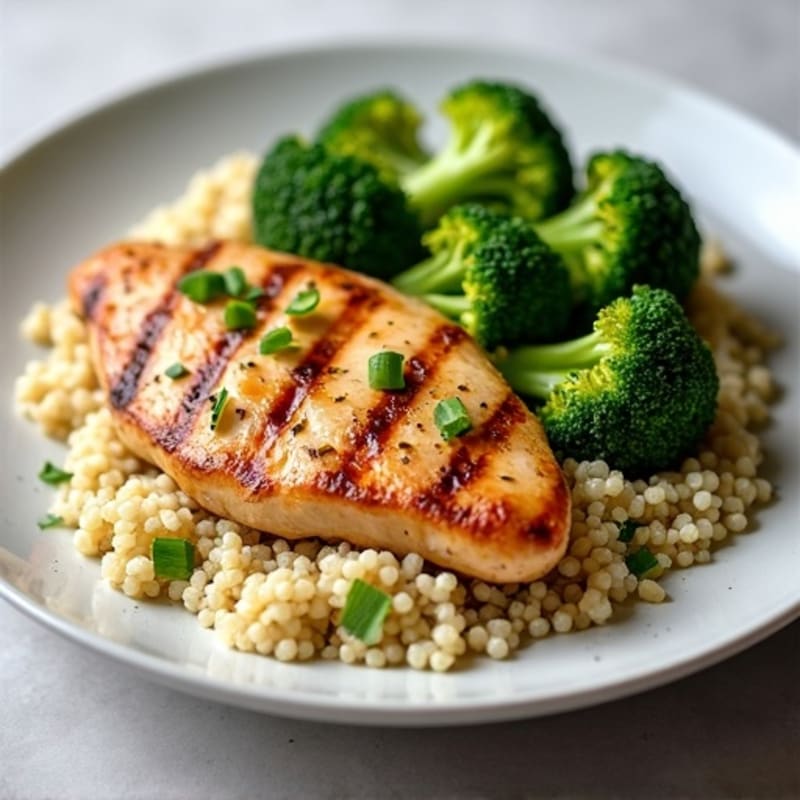 Grilled Chicken Breast with Roasted Broccoli and Quinoa