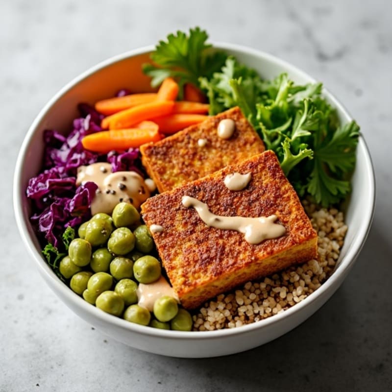 Crispy Baked Tofu Buddha Bowl with Tahini Sauce