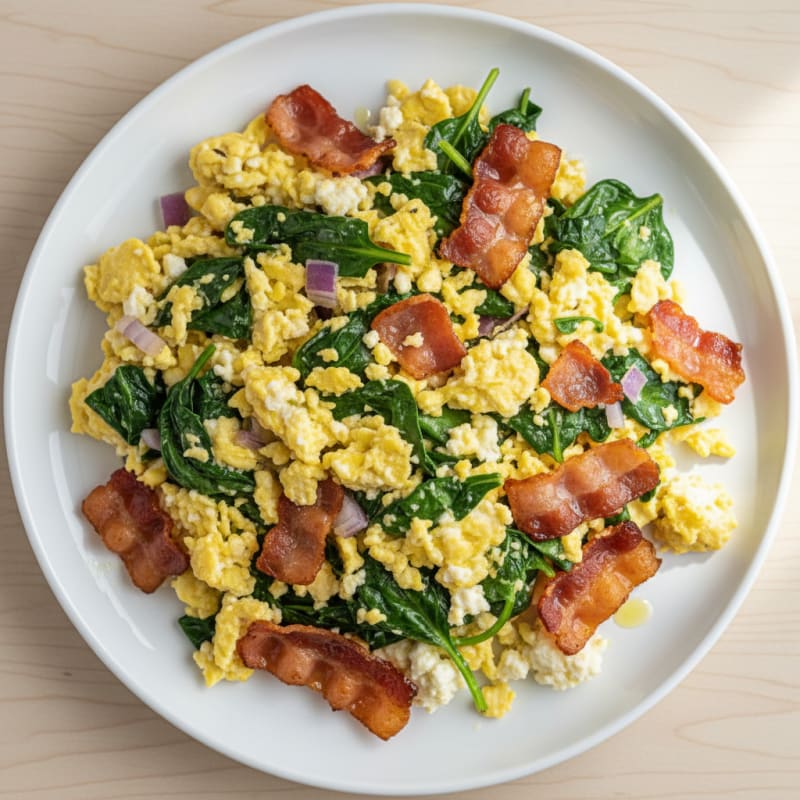 Cottage Cheese Scramble with Spinach and Turkey Bacon