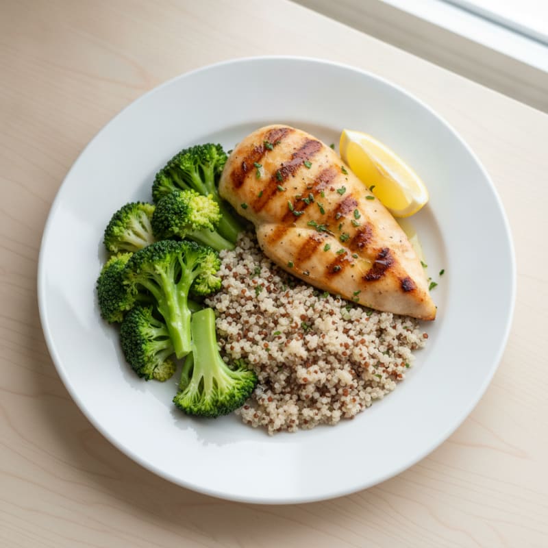Grilled Chicken Breast with Quinoa and Steamed Broccoli
