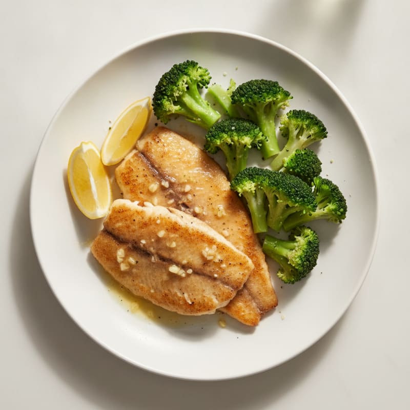 Seared Tilapia with Steamed Broccoli and Lemon