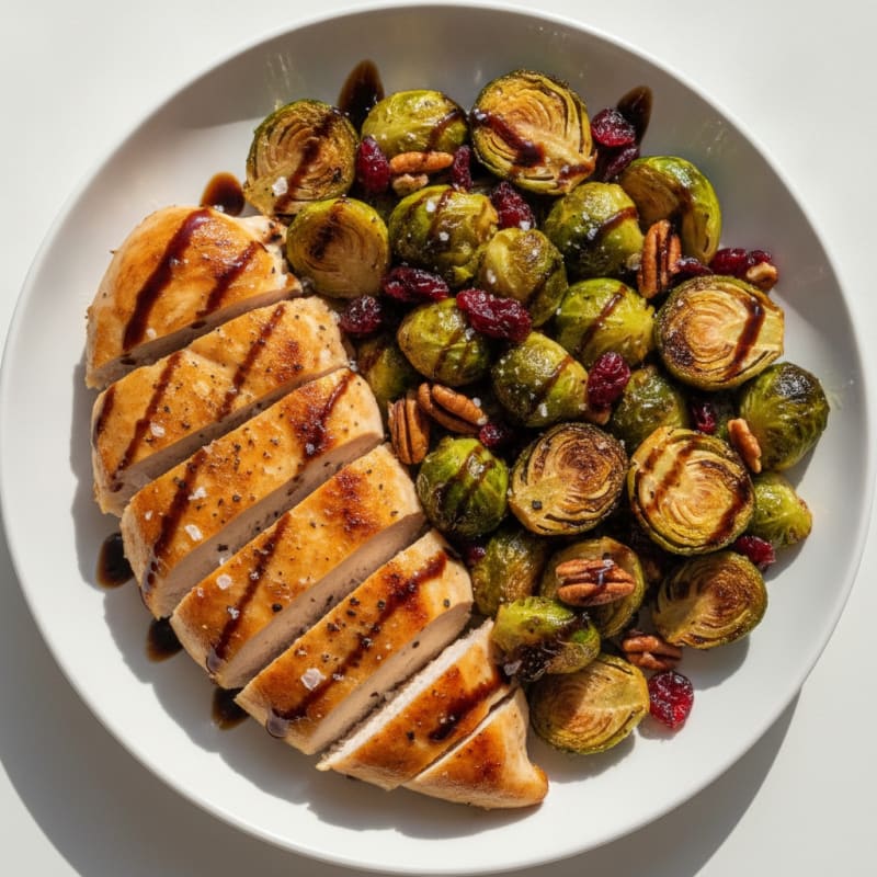 Roasted Brussels Sprouts with Cranberries and Pecans