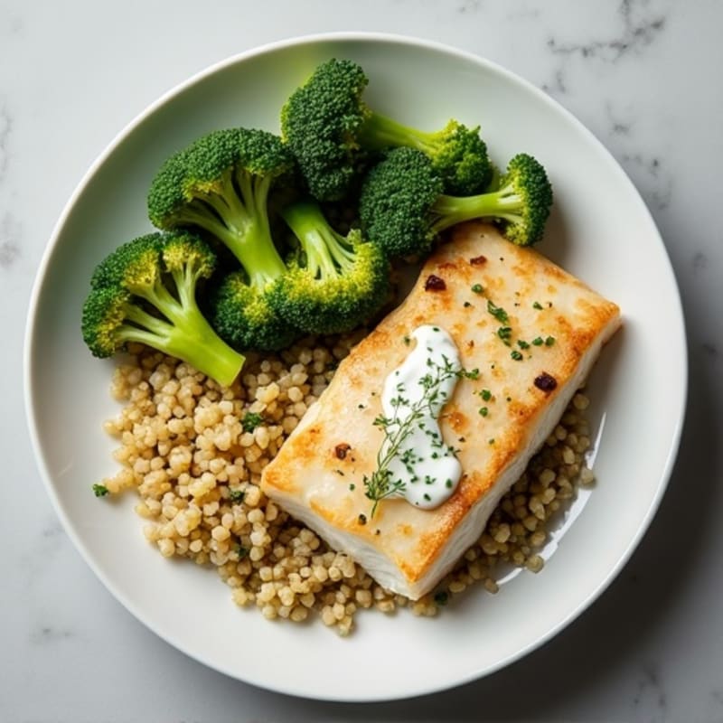 Seared White Fish with Roasted Broccoli and Quinoa
