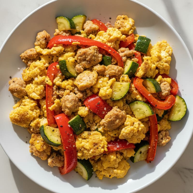 Hearty Scrambled Eggs with Roasted Vegetables