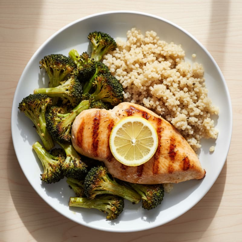 Grilled Chicken Breast with Quinoa and Roasted Broccoli