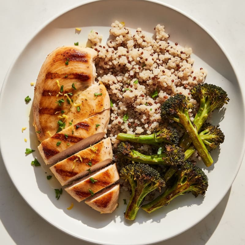 Grilled Chicken Breast with Quinoa and Roasted Broccoli