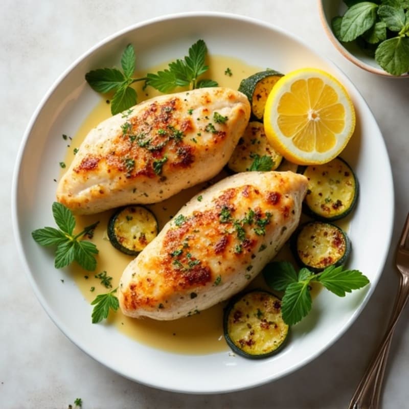 Lemon-Herb Pan-Seared Chicken Tenderloins with Roasted Zucchini