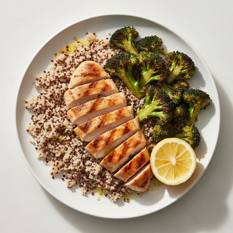 Grilled Chicken Breast with Quinoa and Roasted Broccoli
