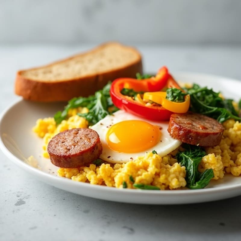 Egg White Veggie Scramble with Turkey Sausage