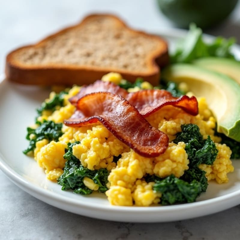 Egg White Spinach Scramble with Turkey Bacon