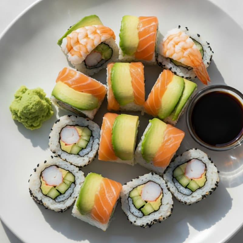 Rainbow Sushi Rolls with Wasabi