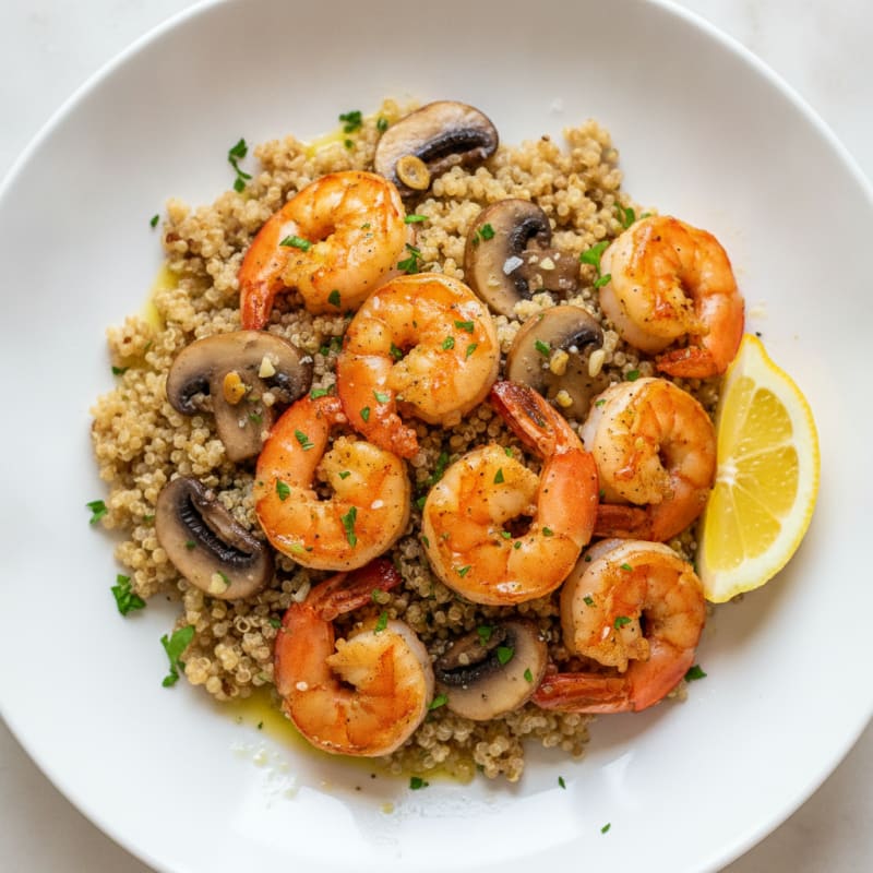 Garlic Shrimp with Mushroom Quinoa