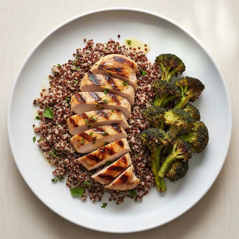 Grilled Chicken Breast with Quinoa and Roasted Broccoli