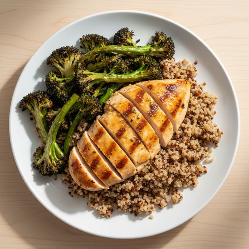 Grilled Chicken Breast with Quinoa and Roasted Broccoli