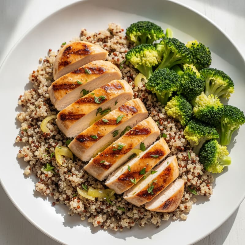 Grilled Chicken Breast with Quinoa and Steamed Broccoli