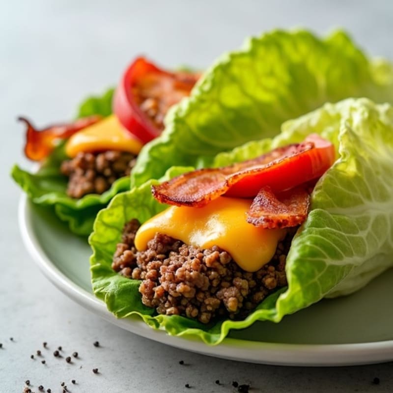 Lean Beef Lettuce Wraps with Crispy Turkey Bacon and Melted Cheddar