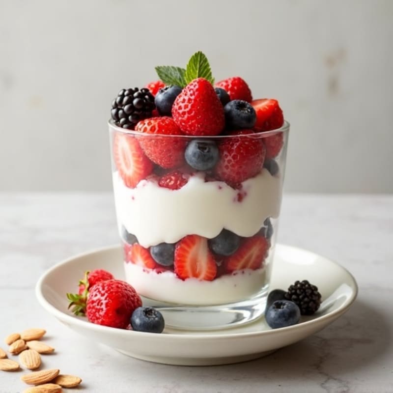 Greek Yogurt Protein Parfait with Mixed Berries and Almonds