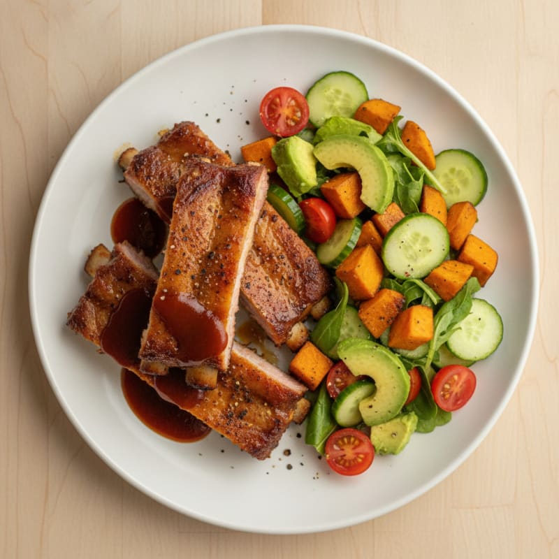 Slow-Cooked Pork Ribs with Sweet Potato Salad