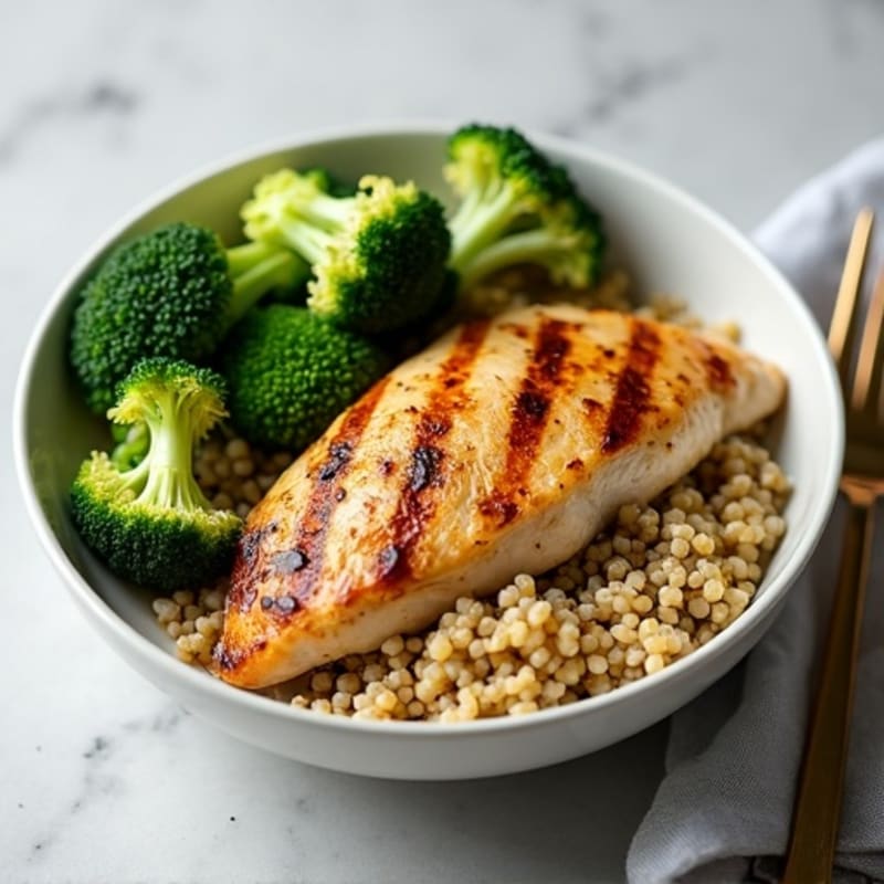Grilled Chicken Breast with Steamed Broccoli and Quinoa