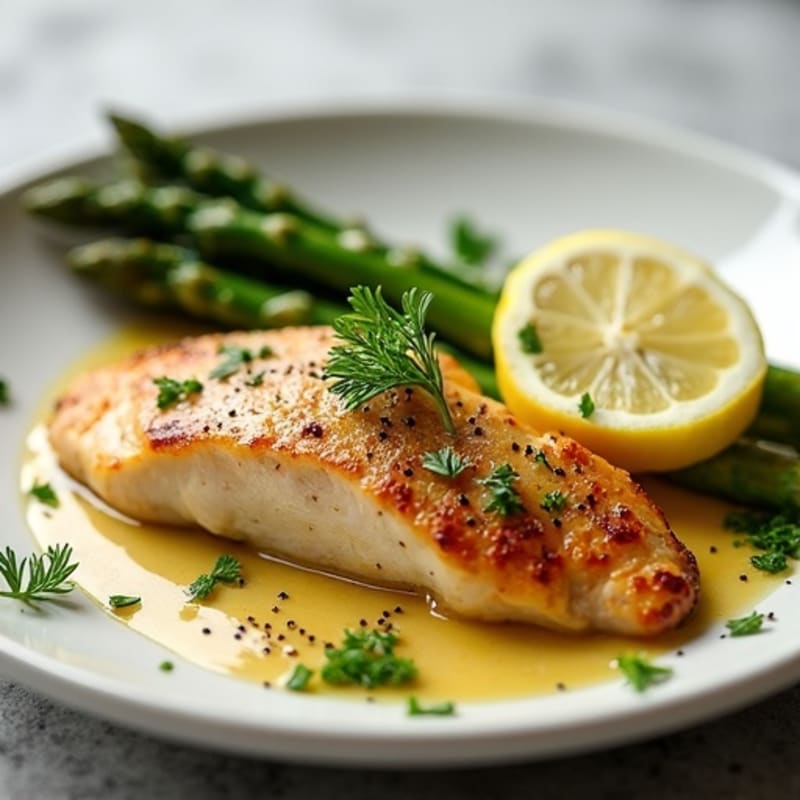 Lemon-Garlic Pan-Seared Chicken Breast with Roasted Asparagus