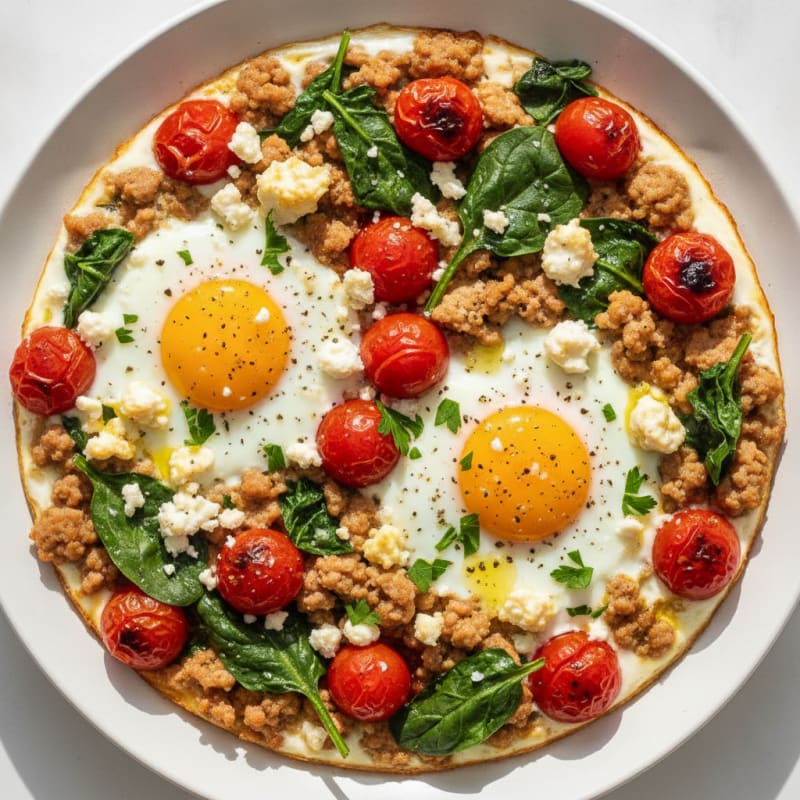 Baked Eggs with Roasted Tomatoes and Savory Turkey