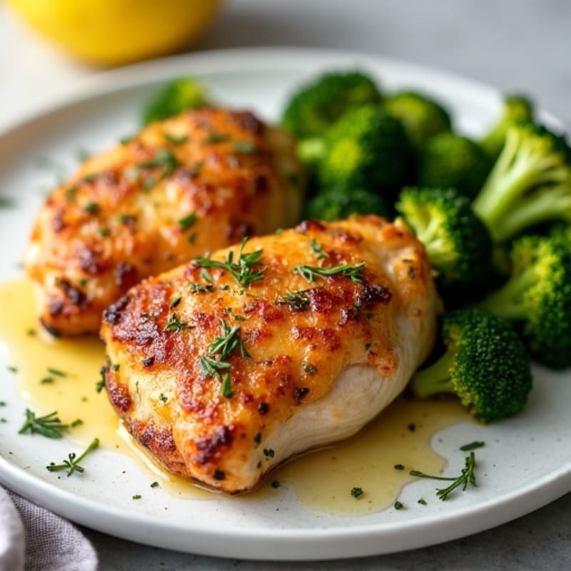 Crispy Lemon-Herb Roasted Chicken Thighs with Roasted Broccoli