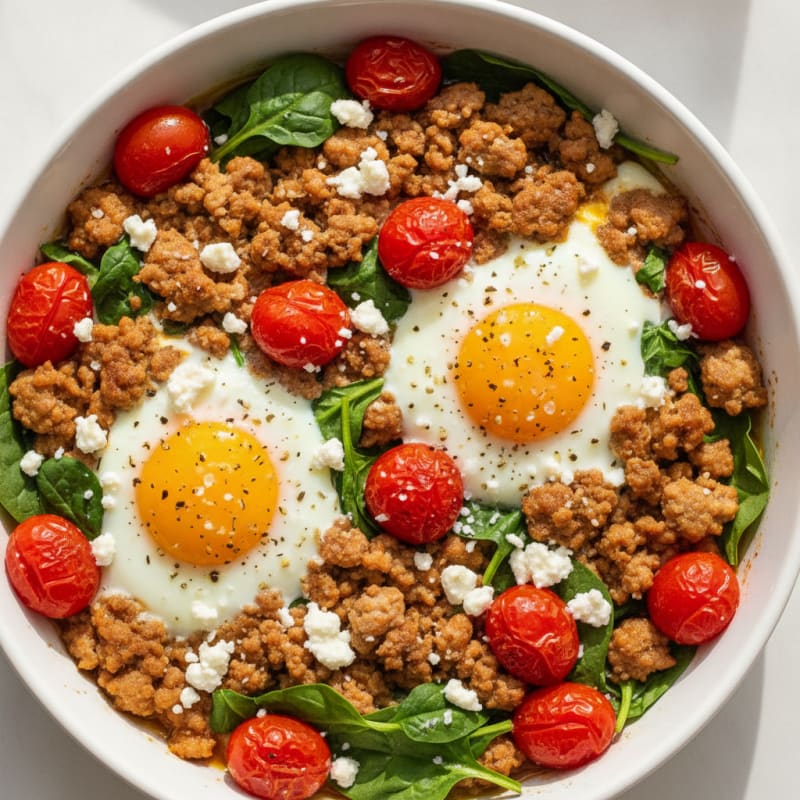 Baked Eggs with Roasted Tomatoes and Savory Turkey