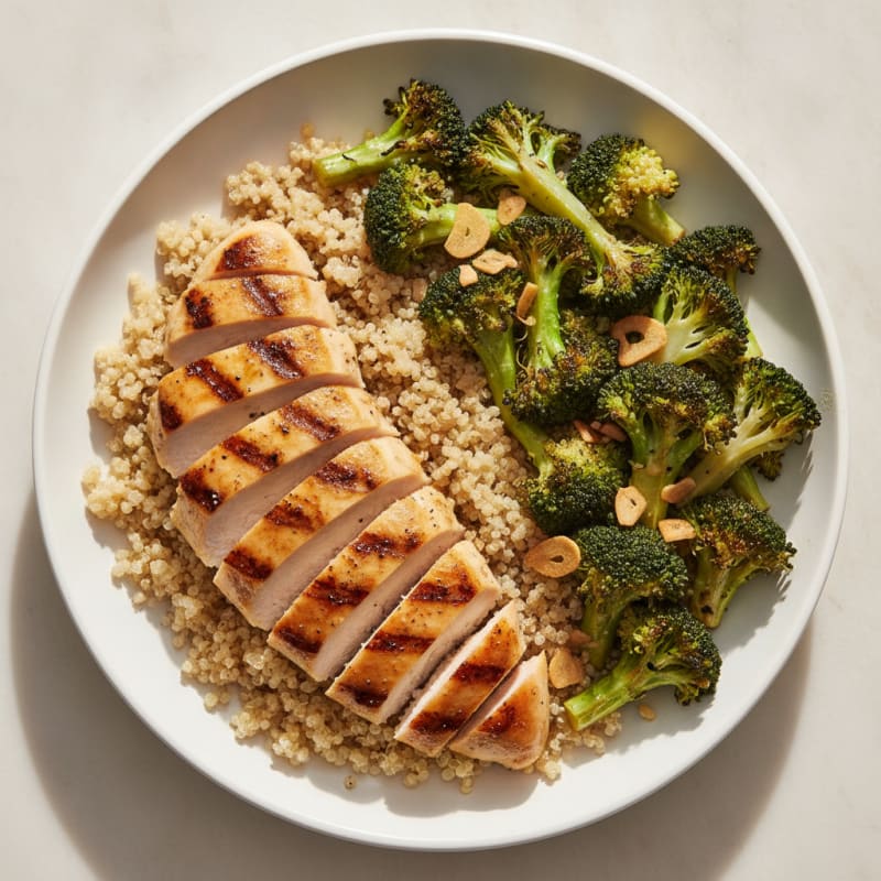 Grilled Chicken Breast with Quinoa and Roasted Broccoli