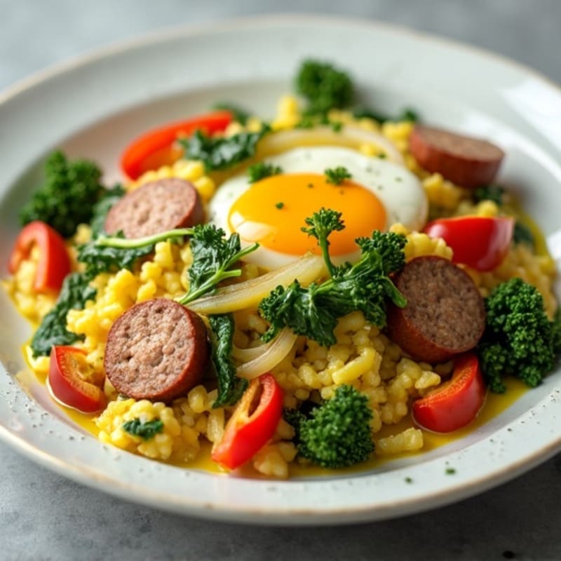Fluffy Lean Turkey Sausage and Spinach Egg Scramble