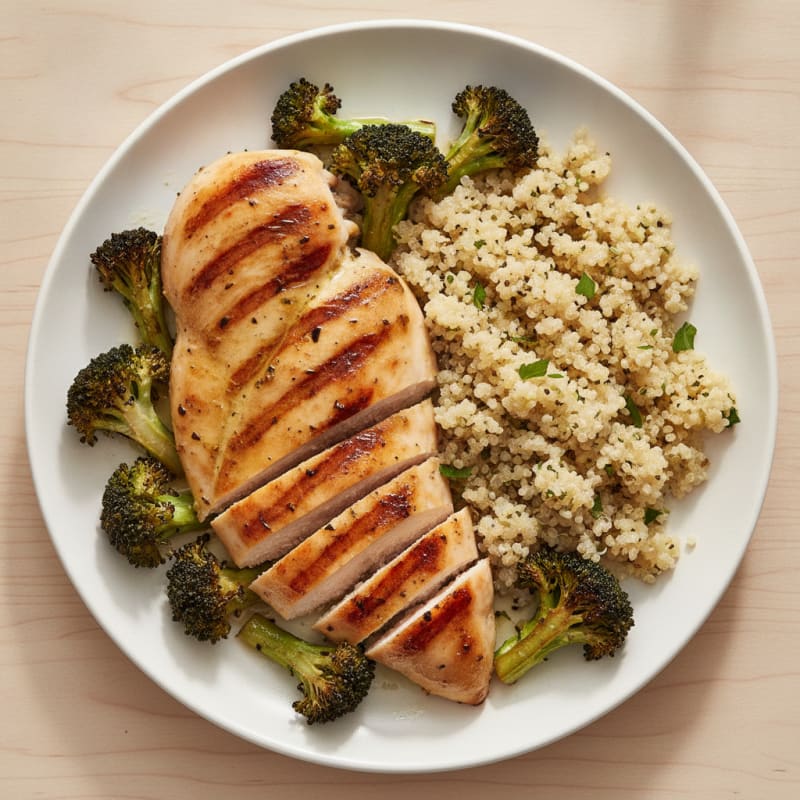 Grilled Chicken Breast with Quinoa and Roasted Broccoli