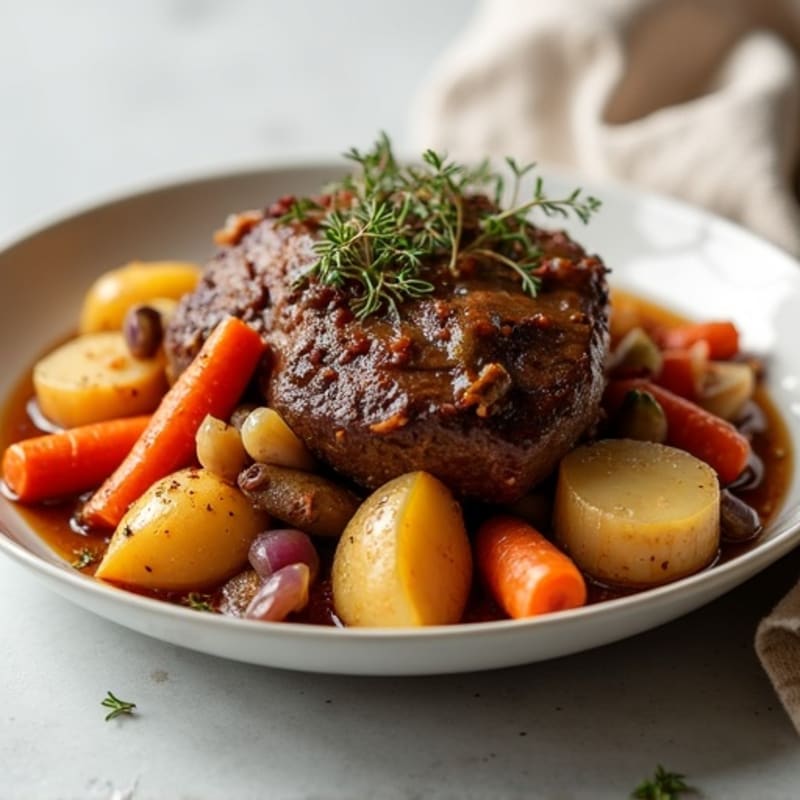 Tender Slow-Cooked Beef Pot Roast with Roasted Root Vegetables
