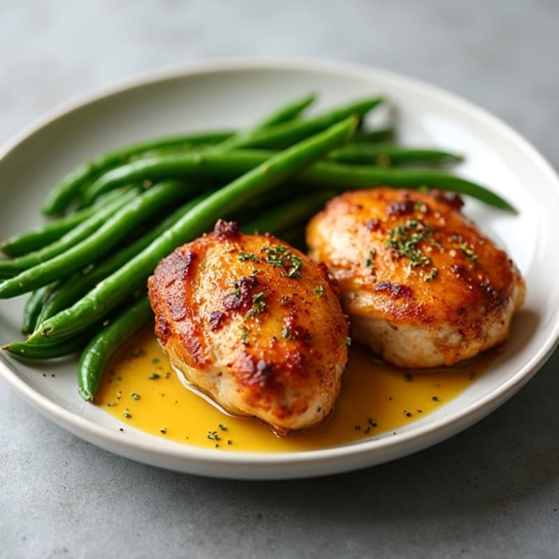 Crispy Roasted Chicken Thighs with Garlic Green Beans