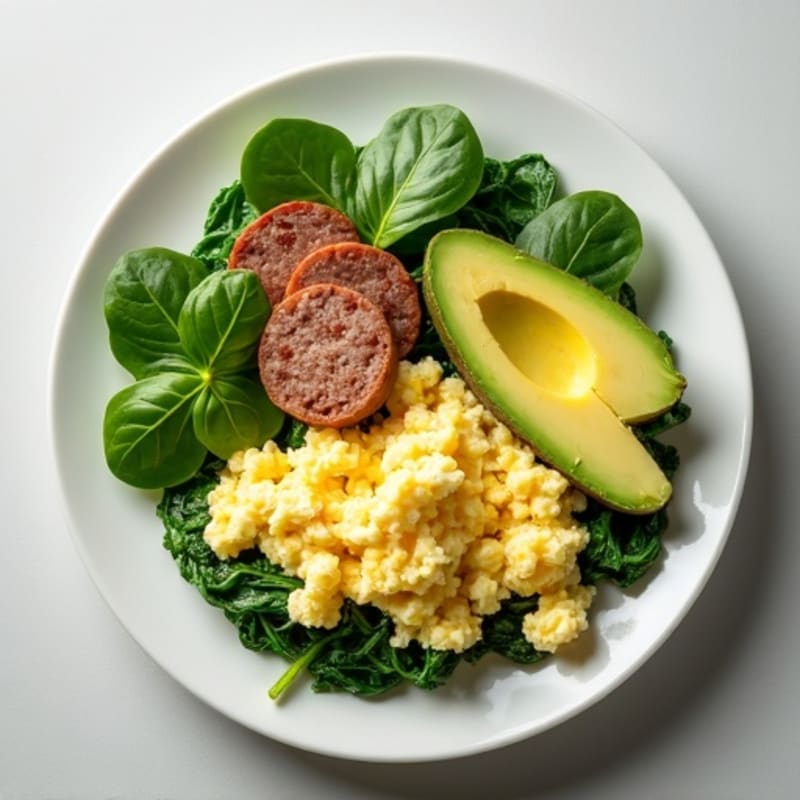 Egg White and Spinach Scramble with Turkey Sausage