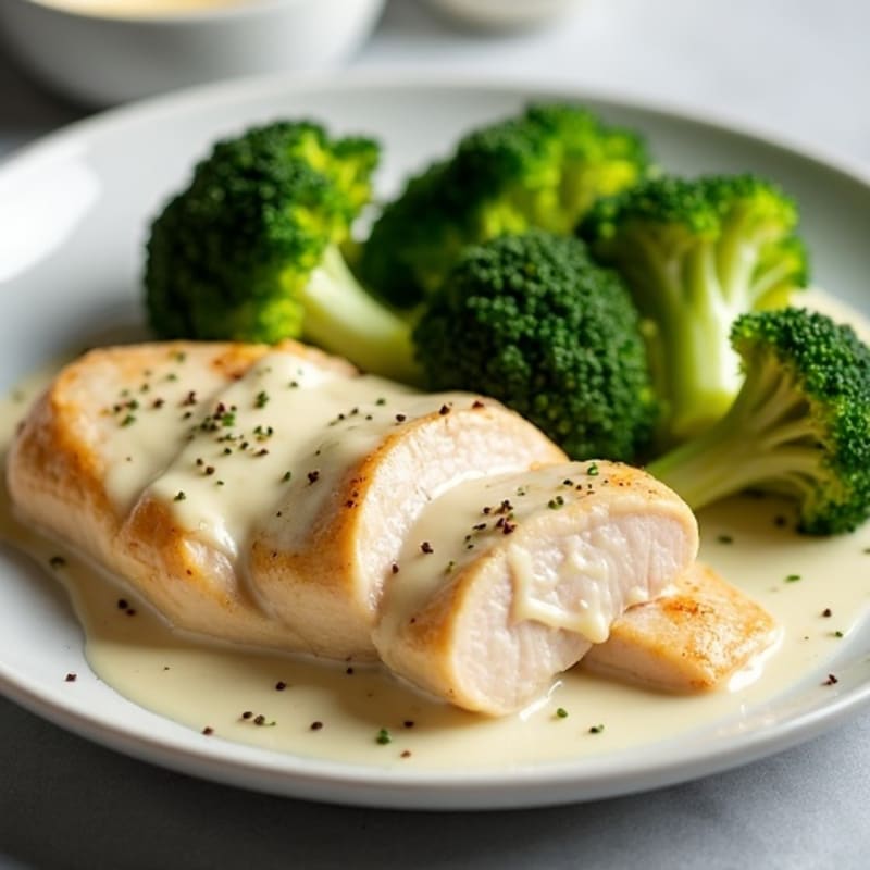 Creamy Lemon Garlic Chicken with Roasted Broccoli