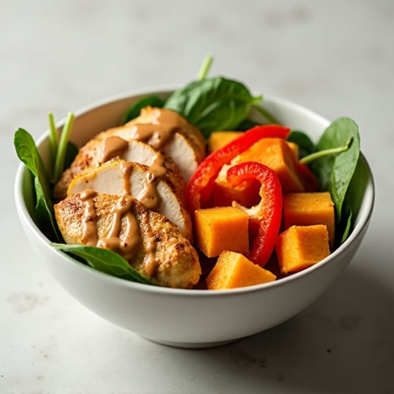 Creamy Peanut Chicken Bowl with Roasted Sweet Potatoes