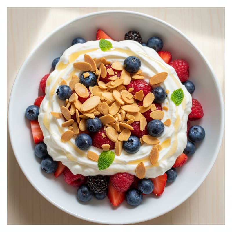Greek Yogurt Protein Parfait with Mixed Berries and Almonds