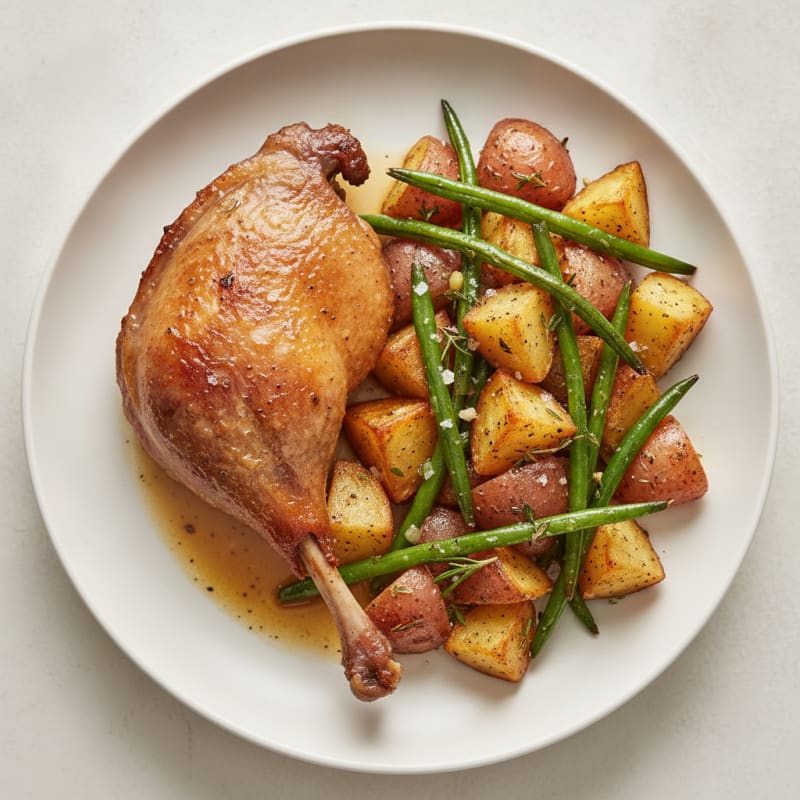 Crispy Duck Confit with Herb Roasted Potatoes
