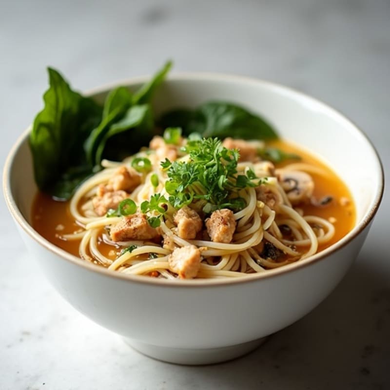Savory Miso Noodle Soup with Tender Chicken and Fresh Greens