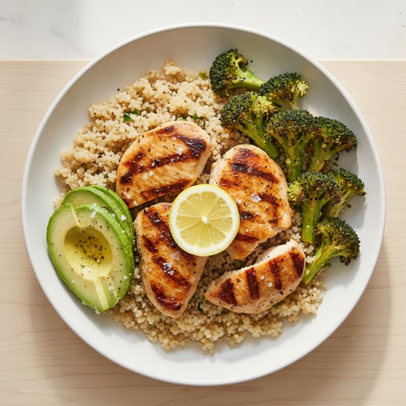Grilled Chicken and Quinoa Bowl with Roasted Broccoli