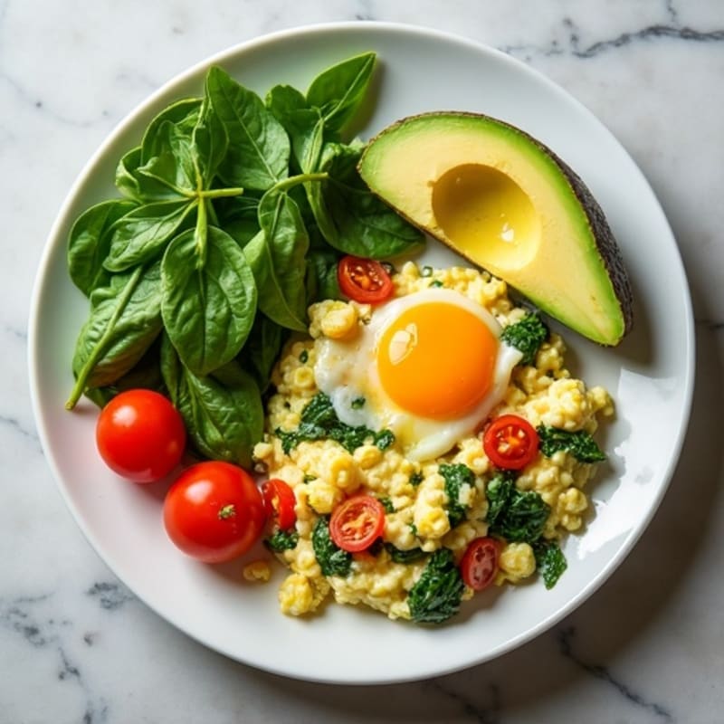 Egg White Veggie Scramble with Spinach and Tomatoes