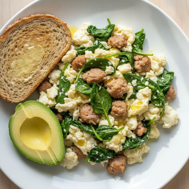 Egg White Scramble with Turkey Sausage and Spinach