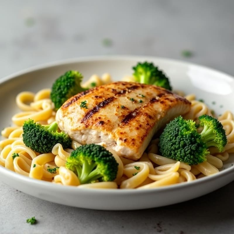 Creamy Cashew Chicken Pasta with Roasted Broccoli