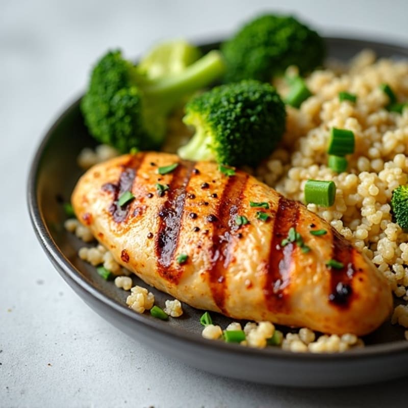 Grilled Chicken Breast with Quinoa and Roasted Broccoli