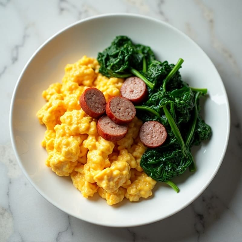 Egg White Scramble with Turkey Sausage and Sautéed Spinach