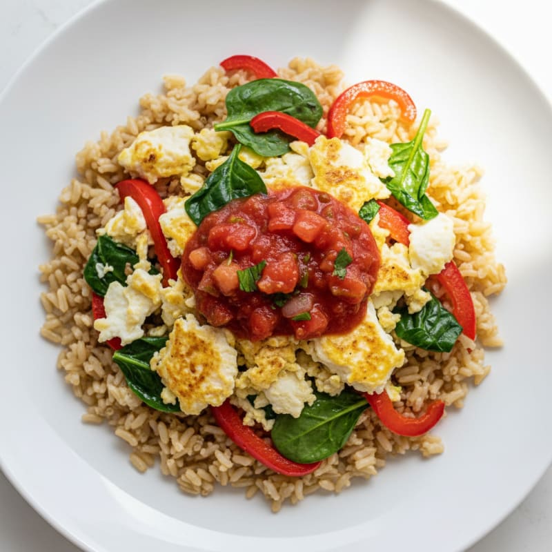 Egg White Vegetable Scramble with Brown Rice