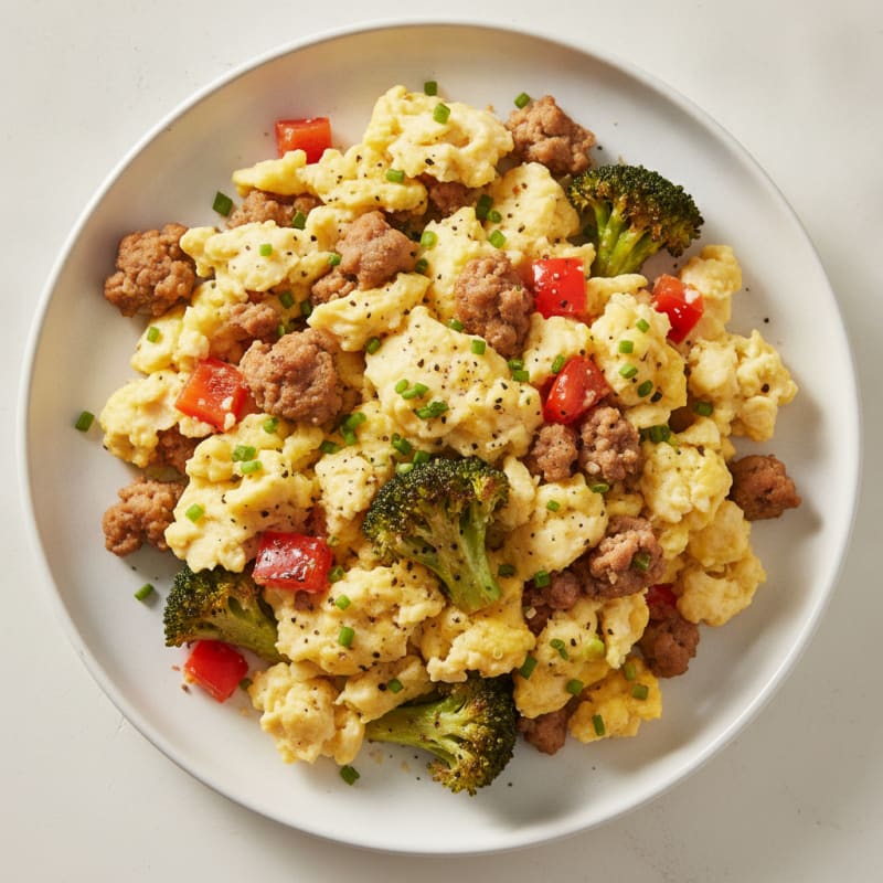 Hearty Scrambled Eggs with Roasted Vegetables