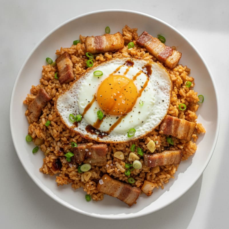 Kimchi Fried Rice with Pork Belly